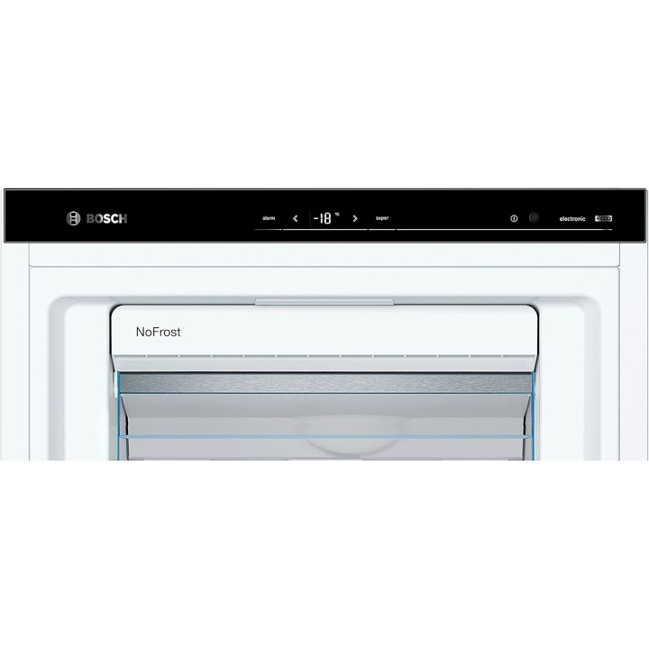 Congélateur armoire XXL NoFrost Bosch 365L - Porte inox - 191x70cm - Blanc