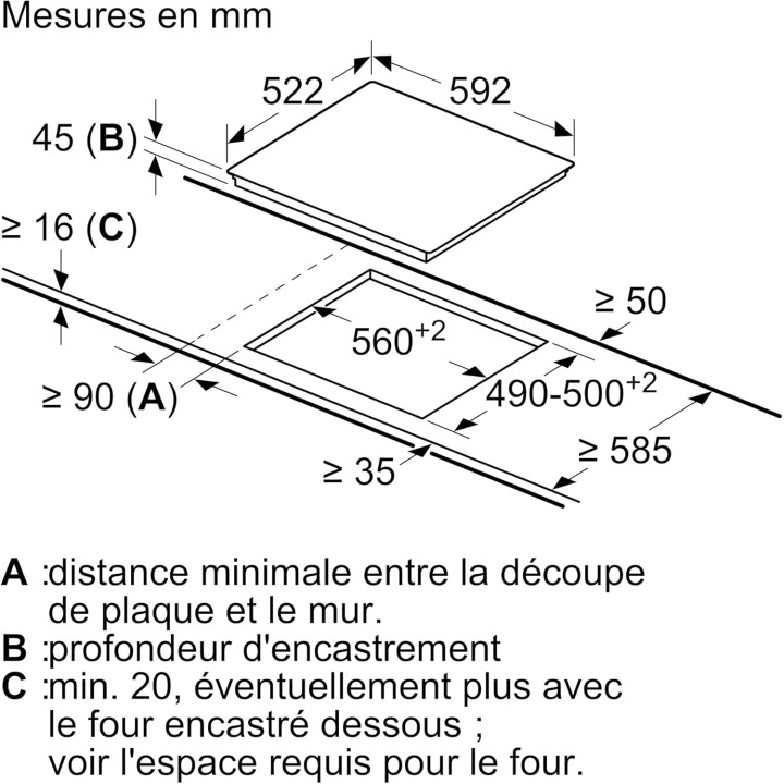 Plaque de cuisson vitrocéramique 3 foyers 60 cm Bosch TouchSelect - Noir