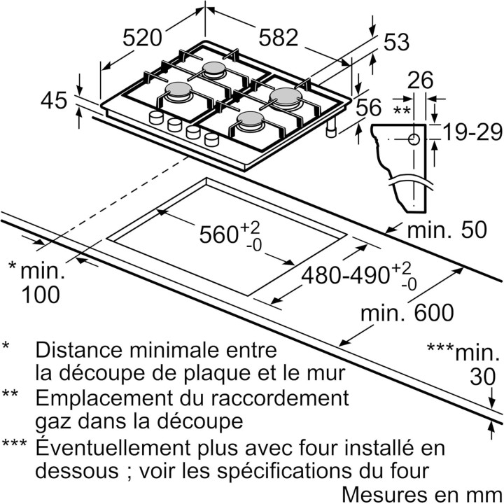 Plaque de cuisson gaz 4 feux inox Bosch Série 4 - Allumage électrique et sécurité