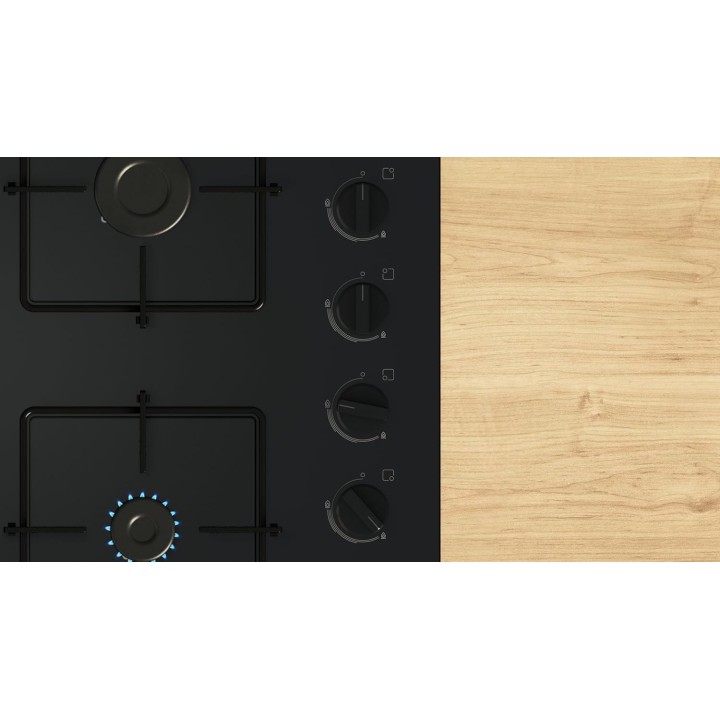 Plaque de cuisson gaz Bosch 4 feux - Verre trempé noir - Série 2 - 60 cm