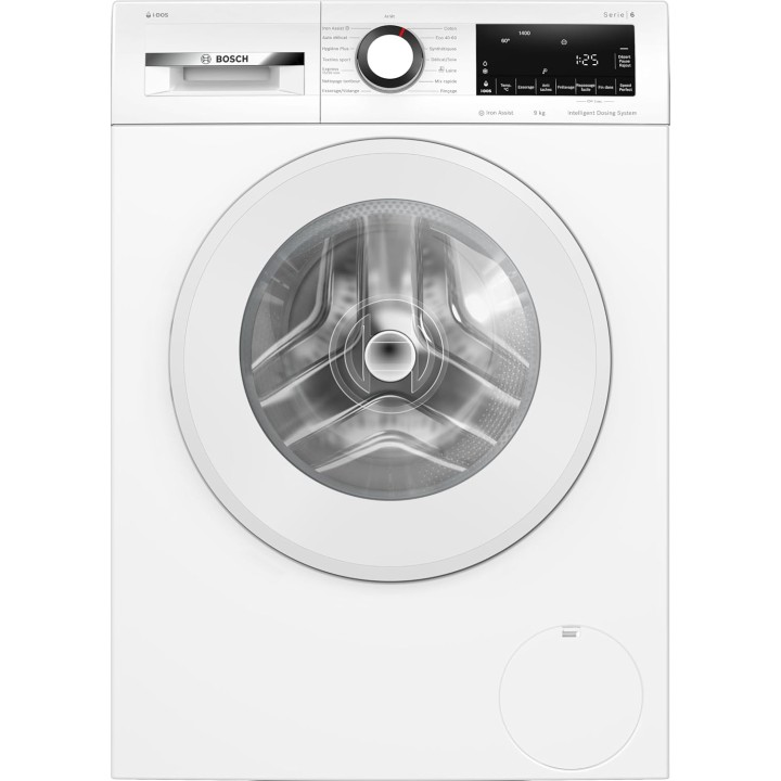 Lave-linge frontal Bosch Série 6 - 9 kg, 1400 trs/min, i-DOS, pose-libre, blanc