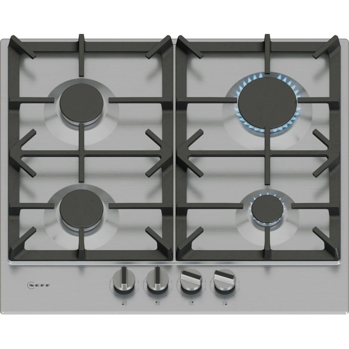 Table de cuisson gaz 4 foyers FlameSelect Neff - Inox, supports fonte, sécurité gaz