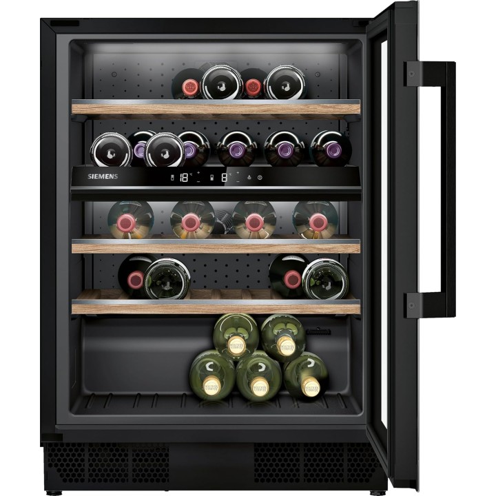 Cave à vin 2 zones Siemens 44 bouteilles - Porte verre UV, LED, 120L, noir