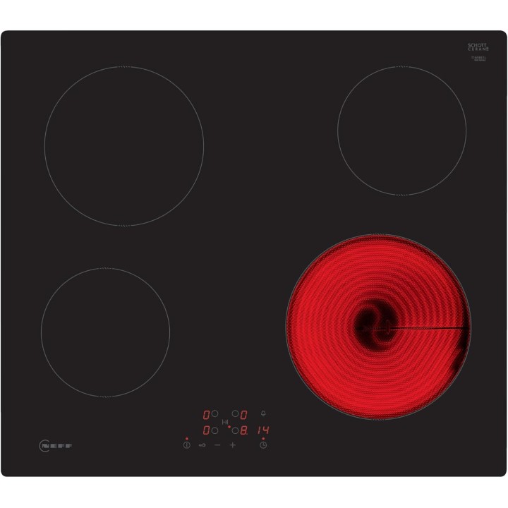 Table de cuisson vitrocéramique 4 foyers - Commandes tactiles 60 cm Neff noir encastrable