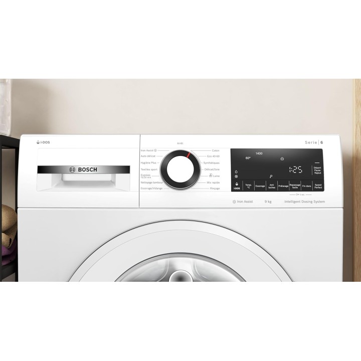 Lave-linge frontal Bosch Série 6 - 9 kg, 1400 trs/min, i-DOS, pose-libre, blanc