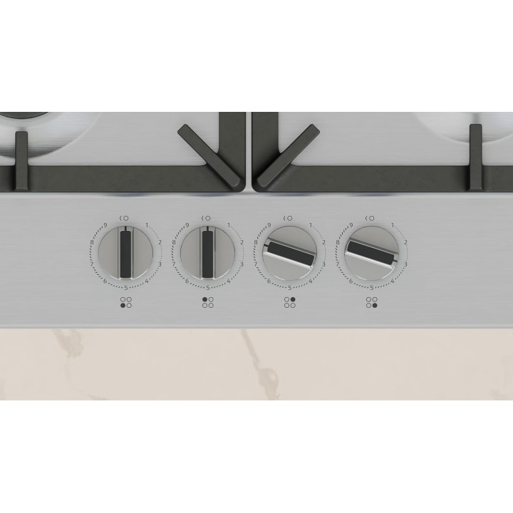 Table de cuisson gaz 4 foyers FlameSelect Neff - Inox, supports fonte, sécurité gaz