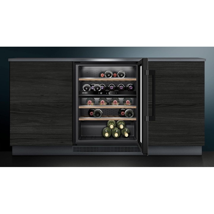 Cave à vin 2 zones Siemens 44 bouteilles - Porte verre UV, LED, 120L, noir