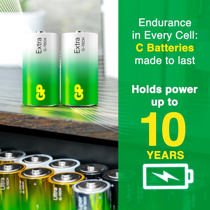 Piles C alcalines GP LR14 - Pack de 4 - Longue durée 1,5V haute performance