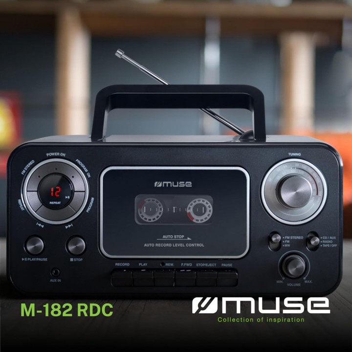 Radio CD cassette portable Muse - Lecteur/enregistreur, FM, entrée auxiliaire, noir