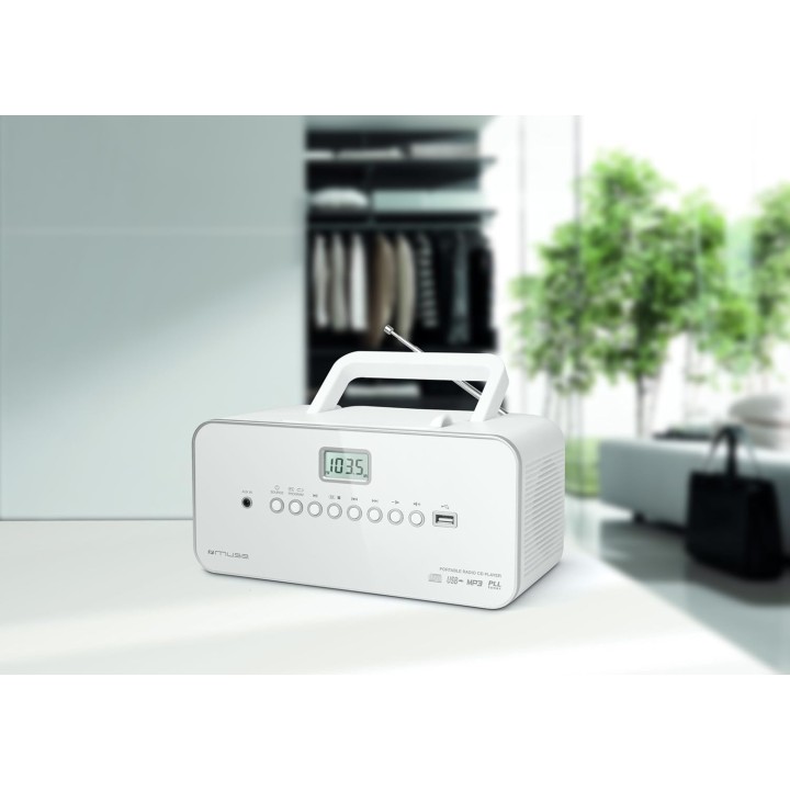 Radio analogique portable Muse blanc - AM/FM, antenne télescopique, haut-parleur intégré