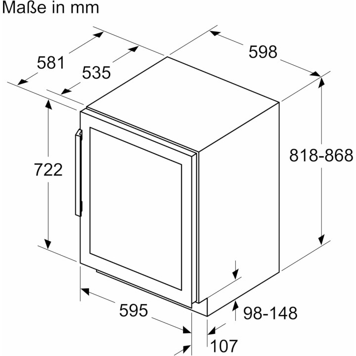 Cave à vin 2 zones Siemens 44 bouteilles - Porte verre UV, LED, 120L, noir