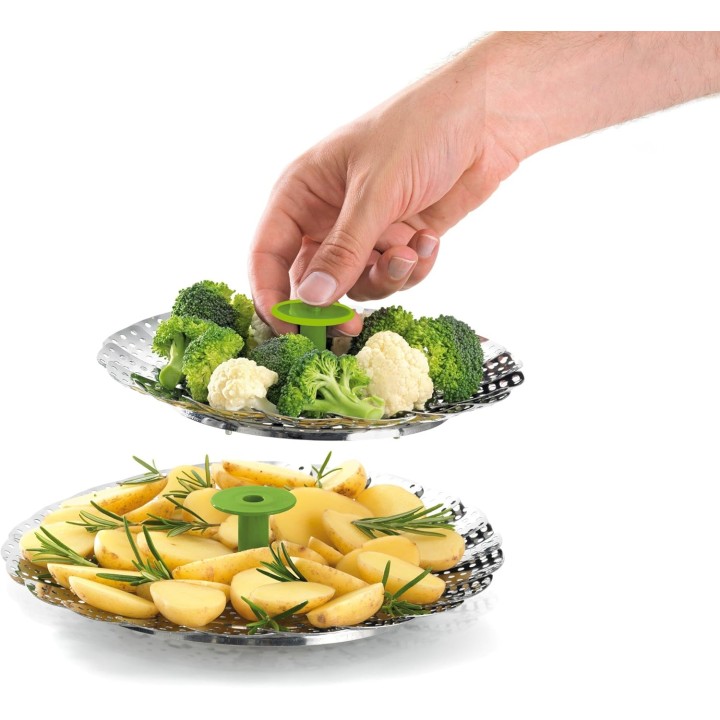 Panier vapeur inox pliable 2 niveaux - Multiusage casseroles 14-24 cm CUNCIAL