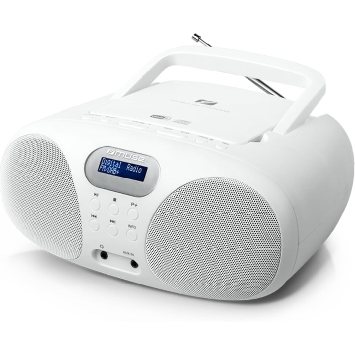 Radio analogique portable Muse blanc - AM/FM, antenne télescopique, haut-parleur intégré