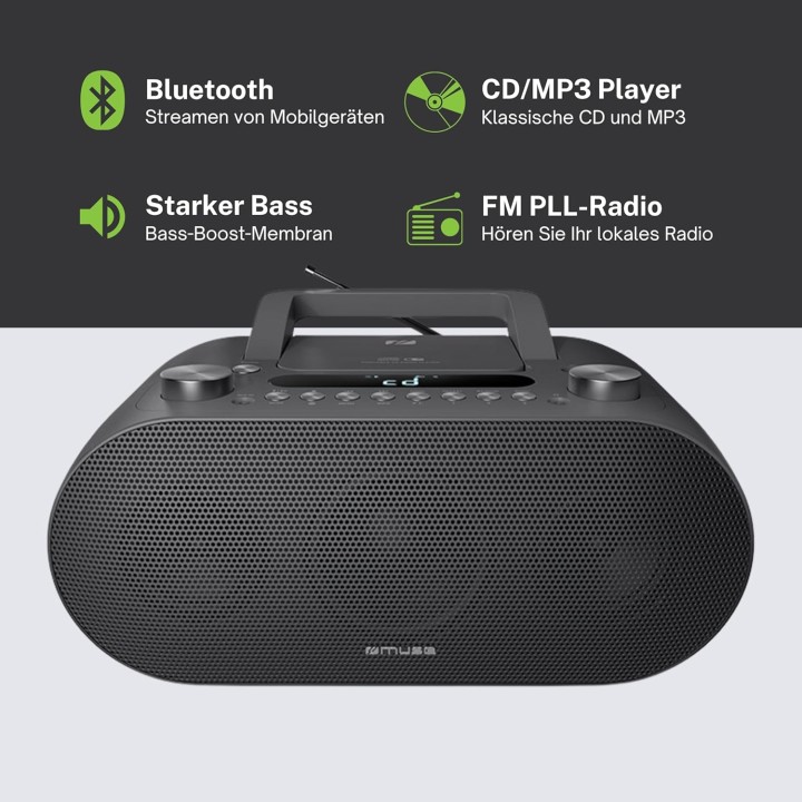 Lecteur CD portable Bluetooth USB radio FM MP3 noir - MUSE