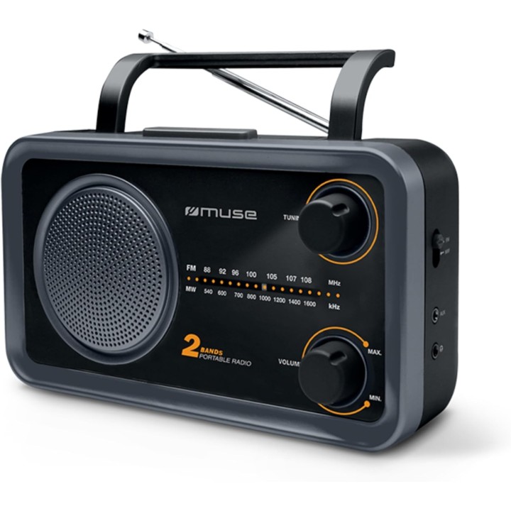 Radio portable Muse AM/FM – Prise casque, entrée AUX, format compact noir
