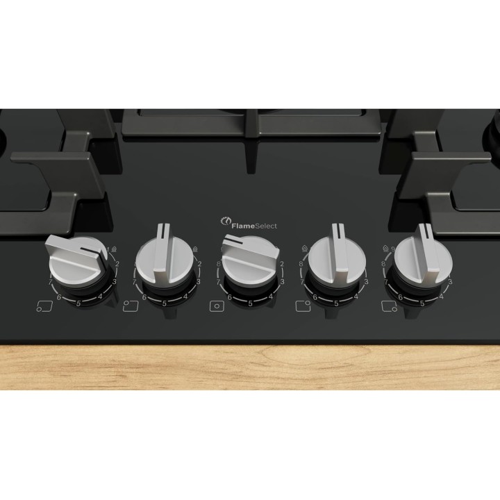 Plaque de cuisson gaz 5 feux Bosch Série 6 - Verre trempé noir 80 cm