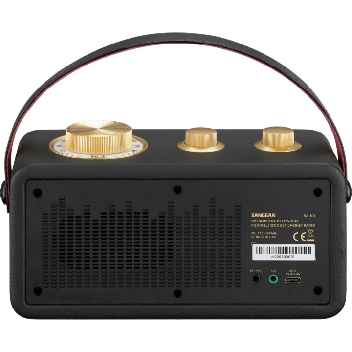 Radio Bluetooth portable rétro - FM, batterie 19h, design noir or