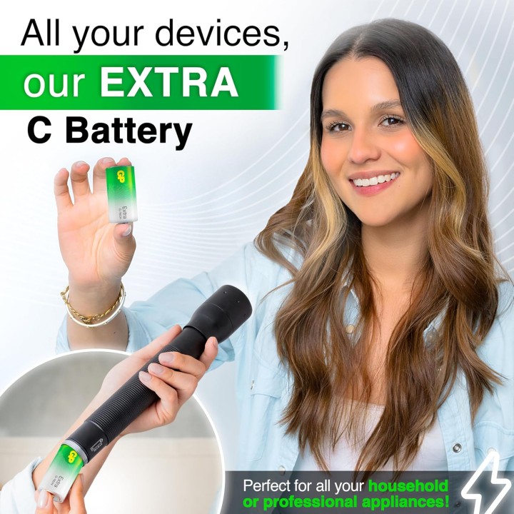 Piles C alcalines GP LR14 - Pack de 4 - Longue durée 1,5V haute performance