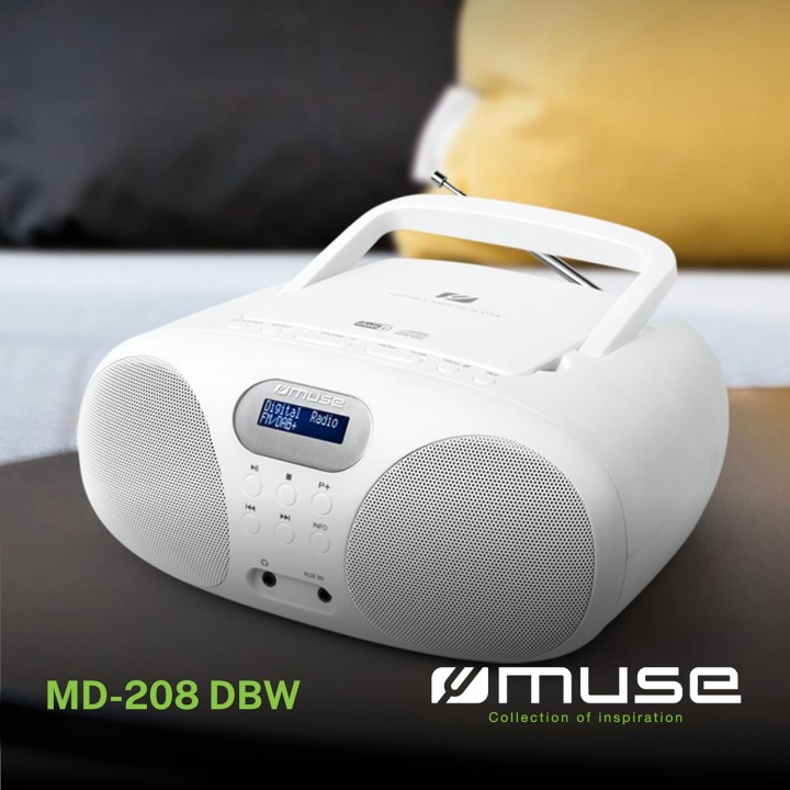 Radio analogique portable Muse blanc - AM/FM, antenne télescopique, haut-parleur intégré