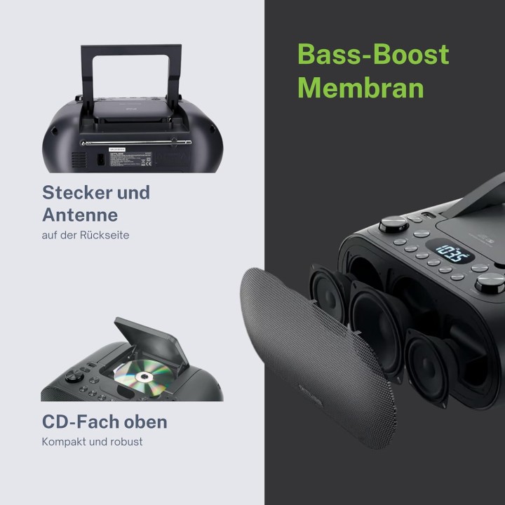 Lecteur CD portable Bluetooth USB radio FM MP3 noir - MUSE