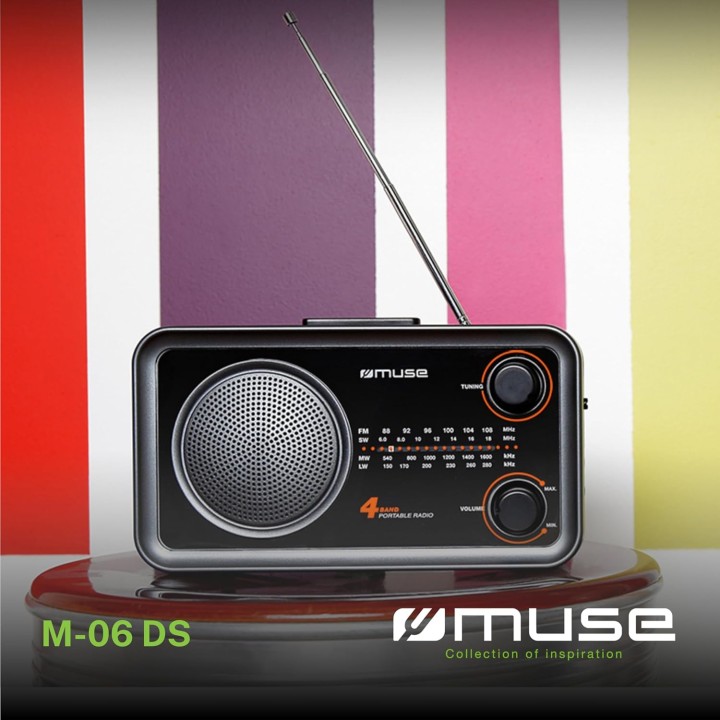 Radio portable Muse AM/FM – Prise casque, entrée AUX, format compact noir