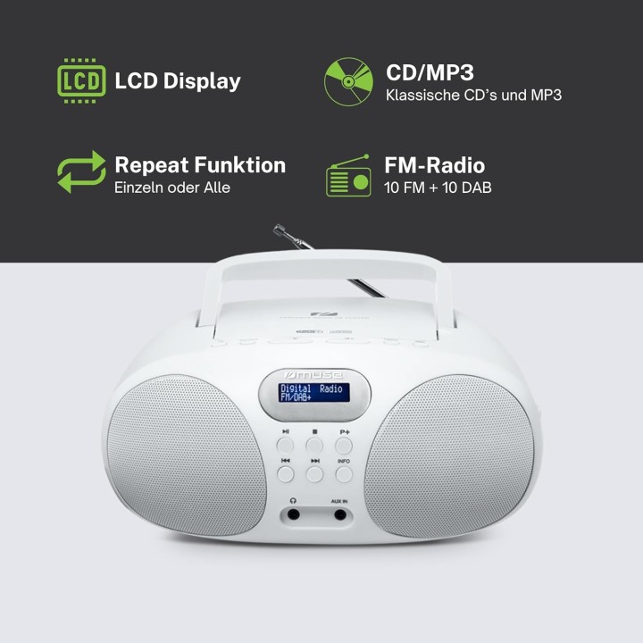 Radio analogique portable Muse blanc - AM/FM, antenne télescopique, haut-parleur intégré