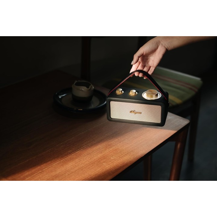 Radio Bluetooth portable rétro - FM, batterie 19h, design noir or