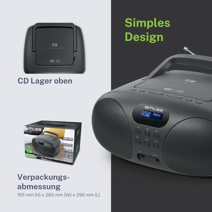 Radio portable Muse DAB+ FM - Haut-parleur intégré, écran, alimentation sur piles - Noir