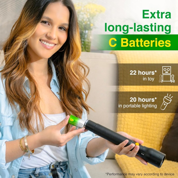 Piles C alcalines GP LR14 - Pack de 4 - Longue durée 1,5V haute performance