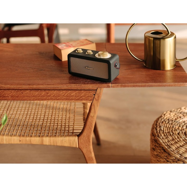 Radio Bluetooth portable rétro - FM, batterie 19h, design noir or