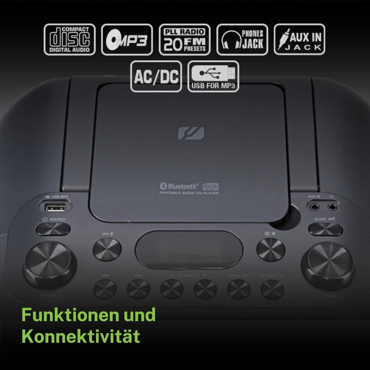 Lecteur CD portable Bluetooth USB radio FM MP3 noir - MUSE