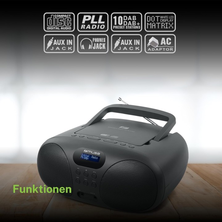 Radio portable Muse DAB+ FM - Haut-parleur intégré, écran, alimentation sur piles - Noir