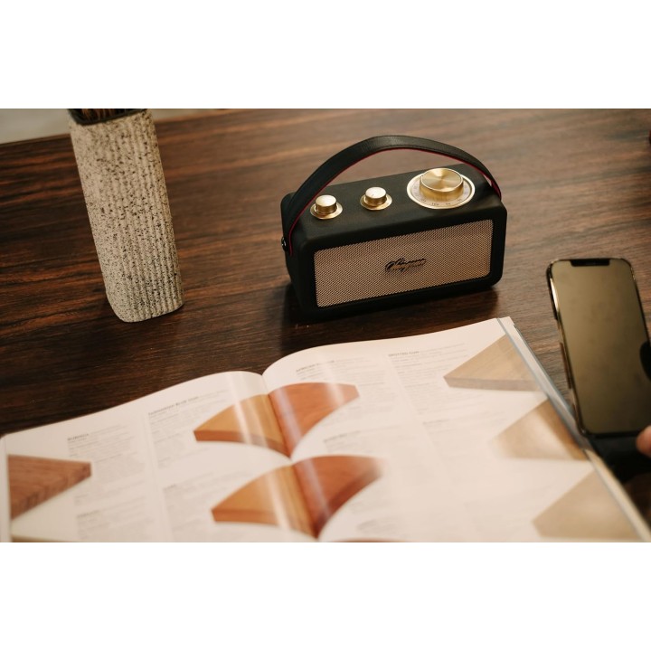 Radio Bluetooth portable rétro - FM, batterie 19h, design noir or