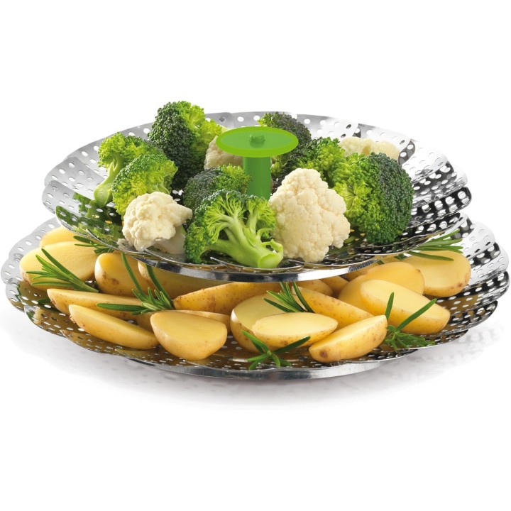 Panier vapeur inox pliable 2 niveaux - Multiusage casseroles 14-24 cm CUNCIAL
