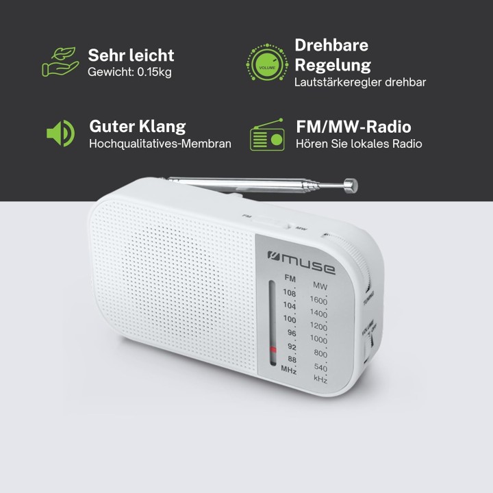 Radio portable analogique AM/FM Muse M-025 RW - Haut-parleur intégré blanc