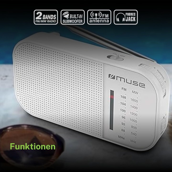 Radio portable analogique AM/FM Muse M-025 RW - Haut-parleur intégré blanc
