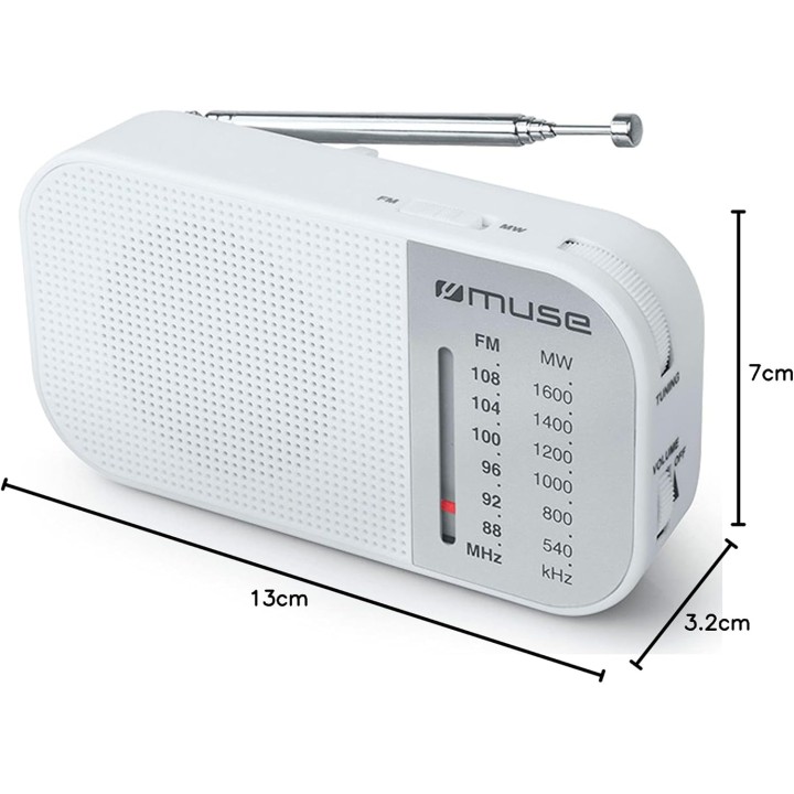 Radio portable analogique AM/FM Muse M-025 RW - Haut-parleur intégré blanc
