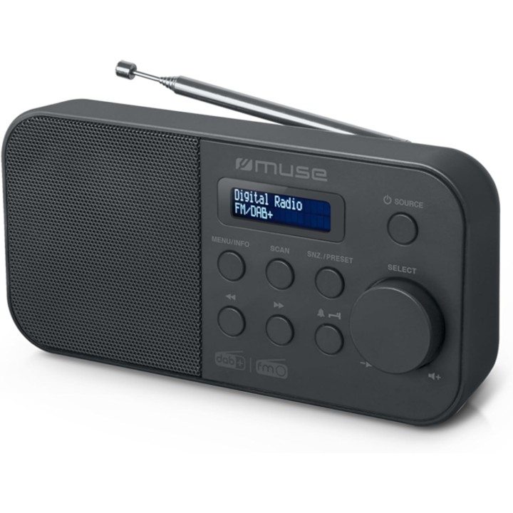 Radio portable Muse DAB+ FM - Haut-parleur intégré, écran, alimentation sur piles - Noir