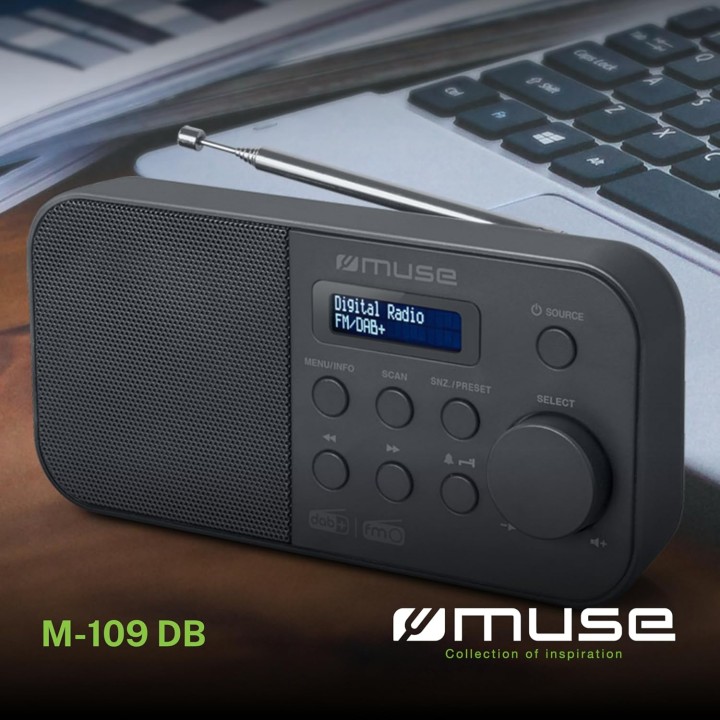Radio portable Muse DAB+ FM - Haut-parleur intégré, écran, alimentation sur piles - Noir