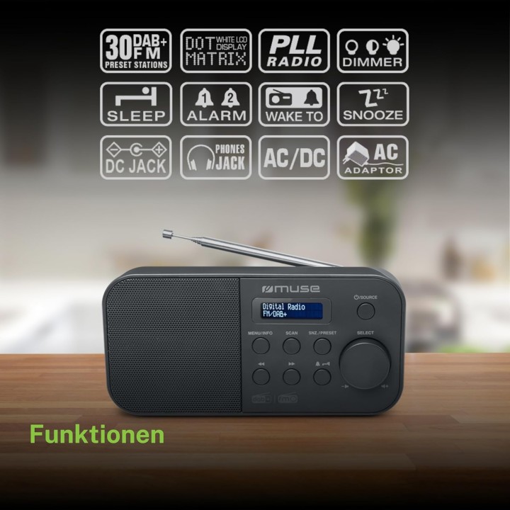 Radio portable Muse DAB+ FM - Haut-parleur intégré, écran, alimentation sur piles - Noir