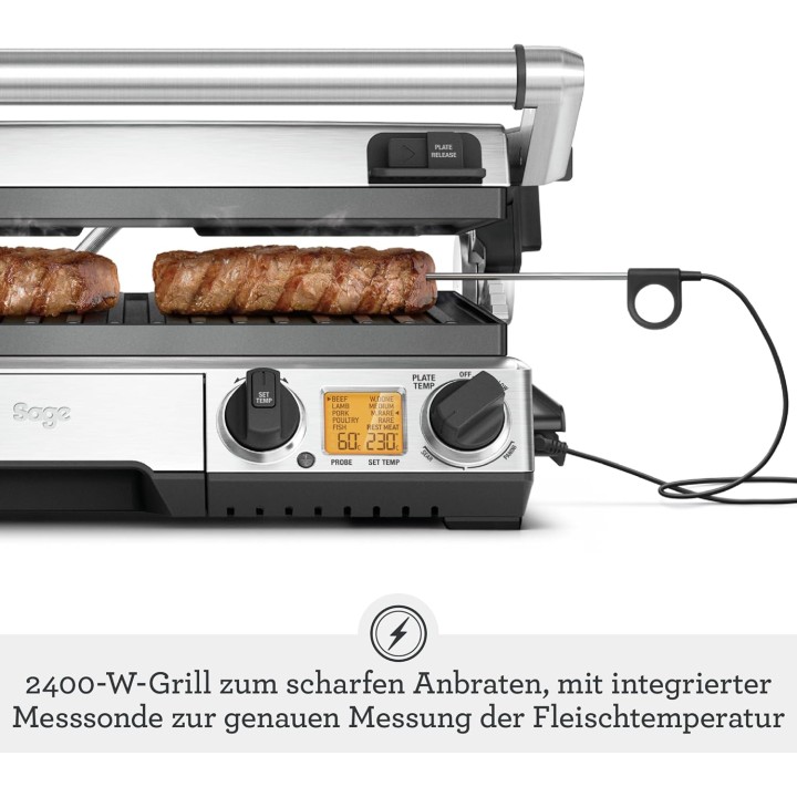 Grill électrique de contact Sage Smart Grill Pro - Inox brossé, sonde, plaques amovibles