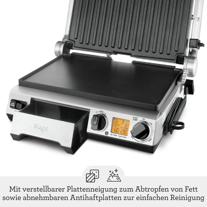 Grill électrique de contact Sage Smart Grill Pro - Inox brossé, sonde, plaques amovibles