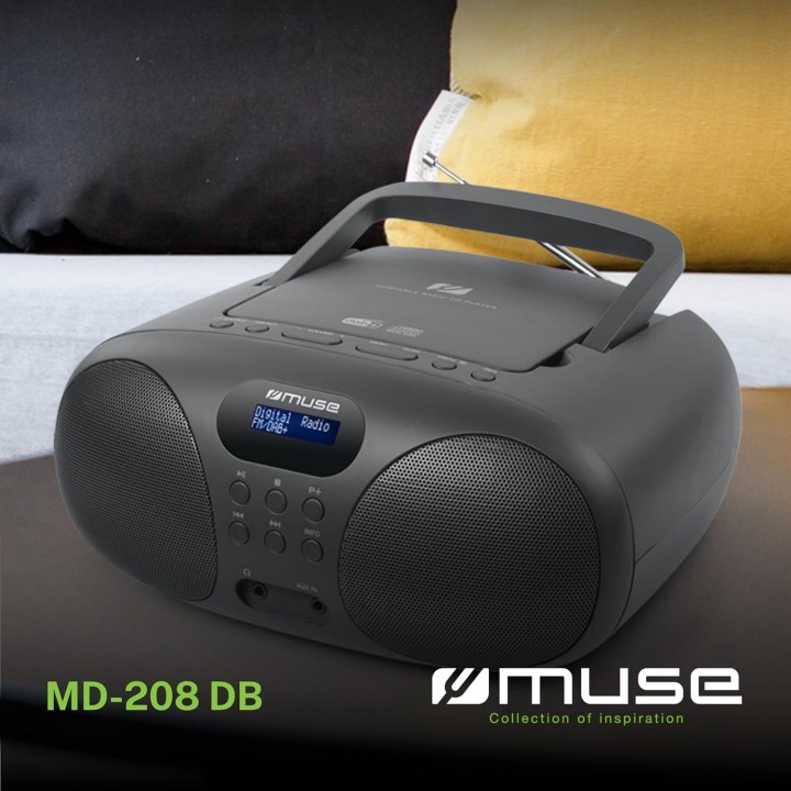 Radio CD portable Muse - DAB+, USB, stéréo, 20 stations préréglées, gris foncé