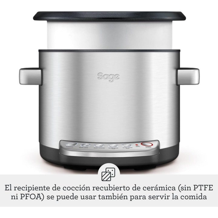 Cuiseur de riz Sage - Multicuiseur inox 3,7L, maintien au chaud, bol céramique