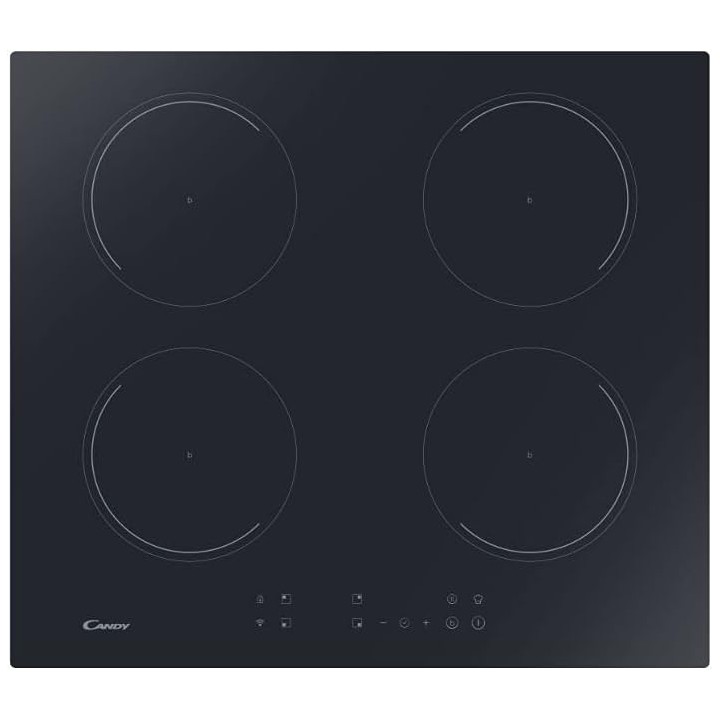 Table de cuisson induction 4 foyers connectée - Verre noir sans cadre CANDY