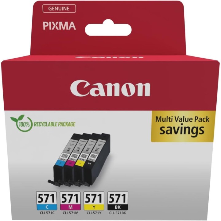 Pack de cartouches d'encre Canon CLI-571 - 4 couleurs - Compatibilité PIXMA MG TS