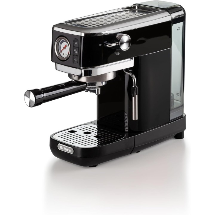 Machine à expresso Ariete noire – Manomètre, buse cappuccino, 15 bars, café moulu/dosette