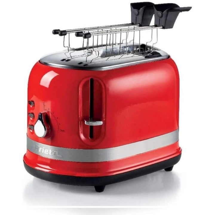 Grille-pain Ariete Moderna 149 - 2 tranches, 6 niveaux de dorure, rouge, métal