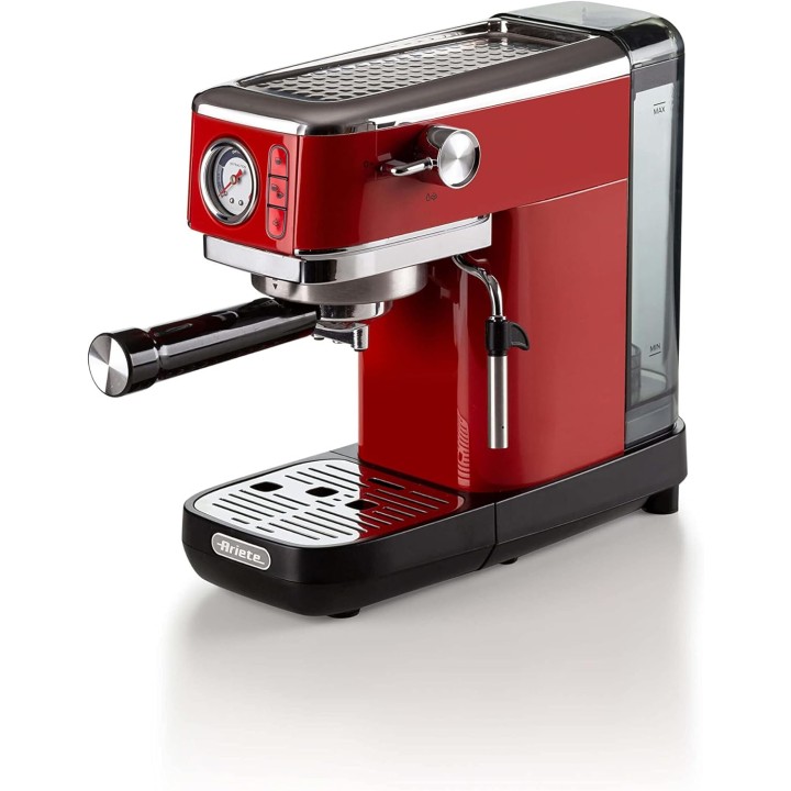 Machine à espresso compacte Ariete 1381 - Manomètre, cappuccino, café moulu/ESE-pads - Rouge