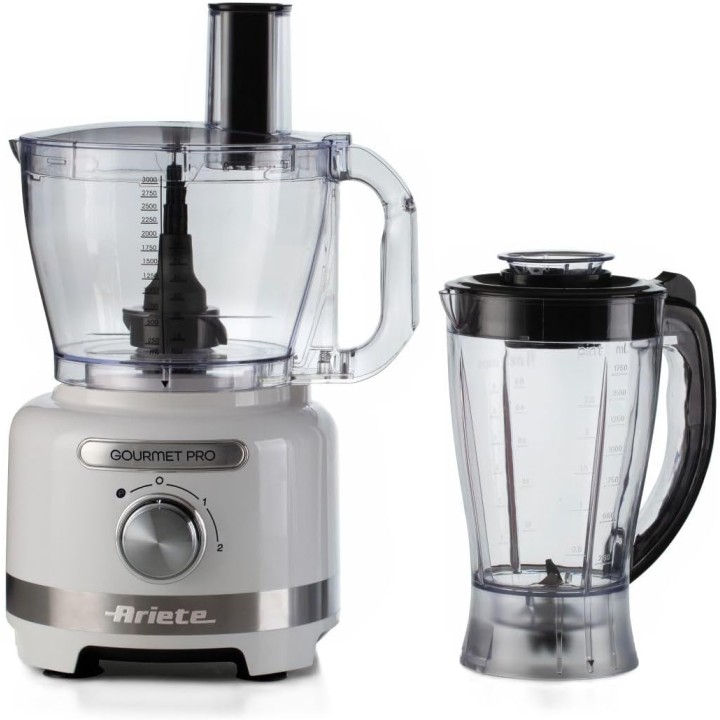 Robot de cuisine multifonction 3L avec blender 2L et accessoires inox - Blanc